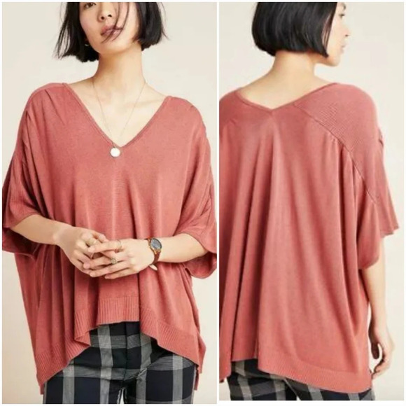 Anthropologie, New, Clara Terracotta Linen Blend Oversized Knit Top Size Small - Picture 1 of 11